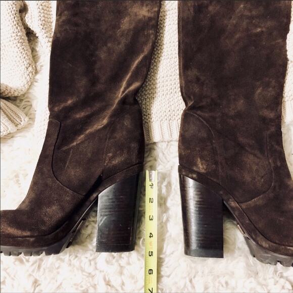 MICHAEL KORS Chocolate Brown Suede Leather Knee High Chunky Heel Boot Boots 9 - Picture 5 of 7